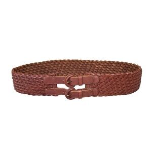 ABWRCROMBIE & FITCH Boho Leather Woven Braided Wide Belt Double Buckle Brown L